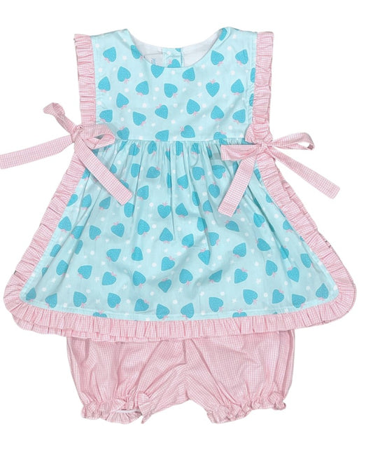 James & Lottie Girls Abigail Bloomers / Shorts Set with Side Bows - Strawberry Print