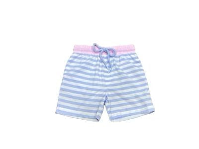 Swoon Baby Boys Swim Trunks - Blue Stripes - Pink Pocket