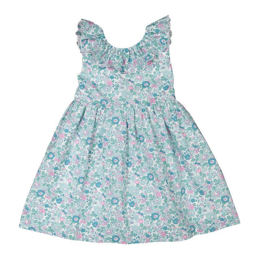 Sal & Pimenta Girls Dress - Aqua Betsy Liberty Floral with V-Back