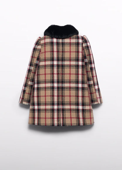 Abel & Lula Girls Classic Plaid Dress Coat - Faux Fur Collar
