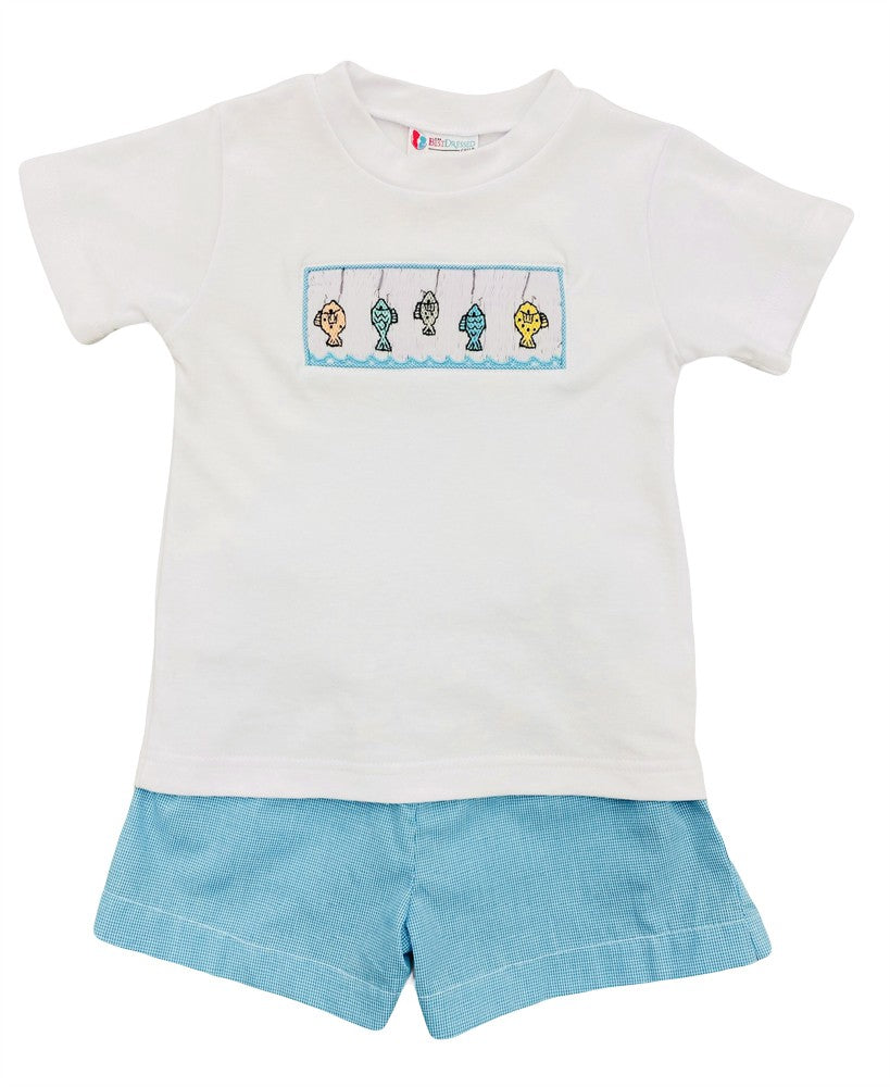 The Best Dressed Child Boys Blue Short Set with Smocked Fishing Lures Shirt