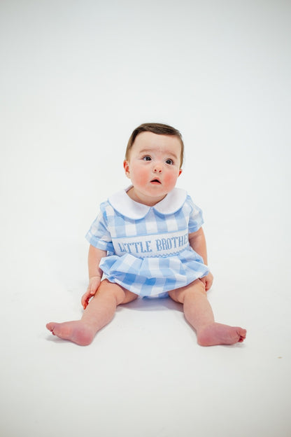Shop Teeta Baby Boys Blue Check Smocked Little Brother Bubble