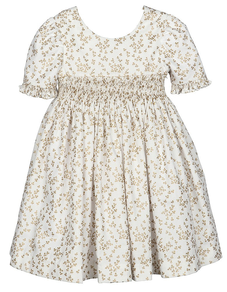 Luli & Me Girls Gold Floral Smocked Bodice Dress