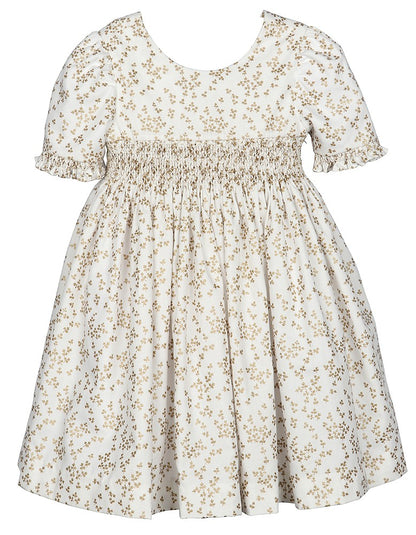 Luli & Me Girls Gold Floral Smocked Bodice Dress by Luli & Me