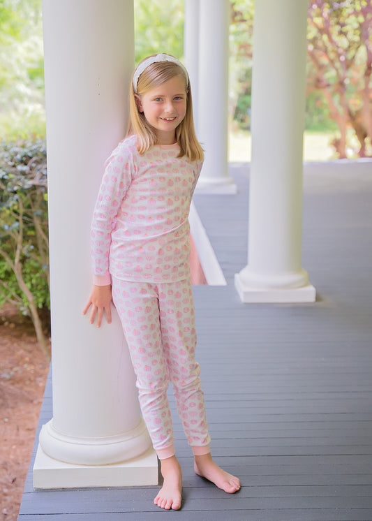 James & Lottie Girls Two Piece Pajamas Jammies - Pumpkins - Pink