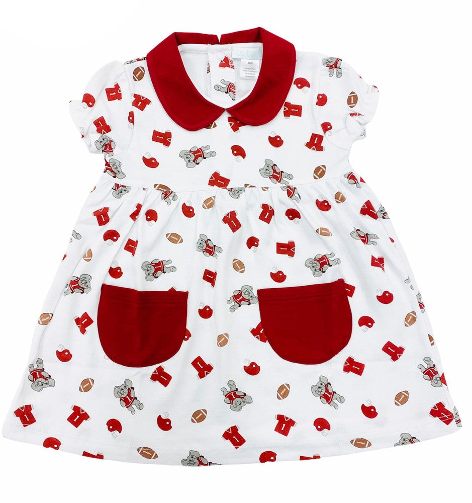 La Luna Girls Susie Pocket Dress with Collar - Red Alabama Bama Crimson Tide