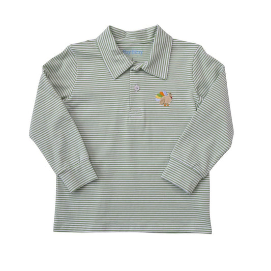 Itsy Bitsy Boys Green Striped Thanksgiving Turkey Polo Shirt by Itsy Bitsy