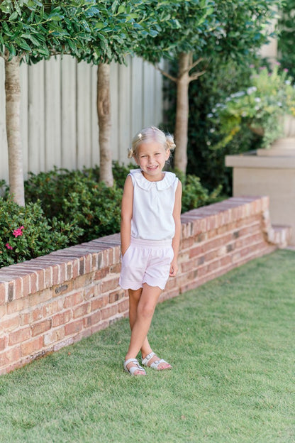 Proper Peony Girls Sleeveless White Pima Top - Trimmed in Pink