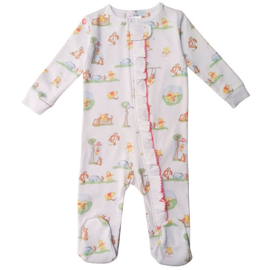 Baby Loren Girls Pink Honey Pooh Bear Ruffle Zipper Footie
