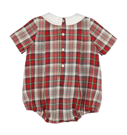Luli & Me Baby Boys Bubble - Red Stewart Holiday Plaid - Smocked Tabs
