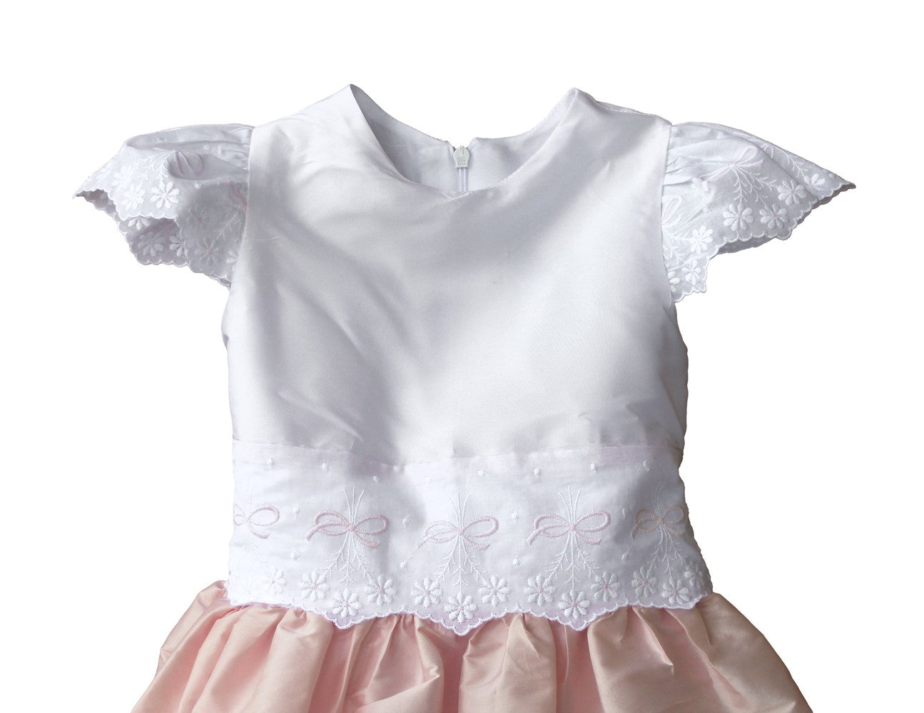 Susanne Lively Girls Pink / White Special Occasion Dress - Bow Embroidery at Waist