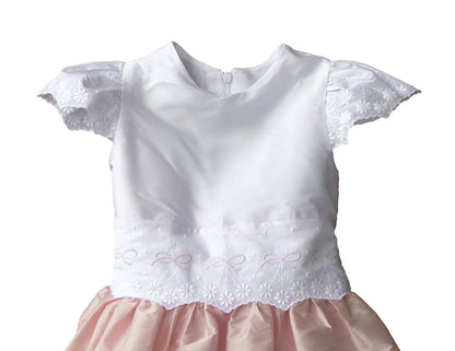 Susanne Lively Girls Pink / White Special Occasion Dress - Bow Embroidery at Waist