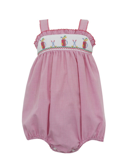 Petit Bebe Baby Girls Hot Pink Check Smocked Golf Bubble