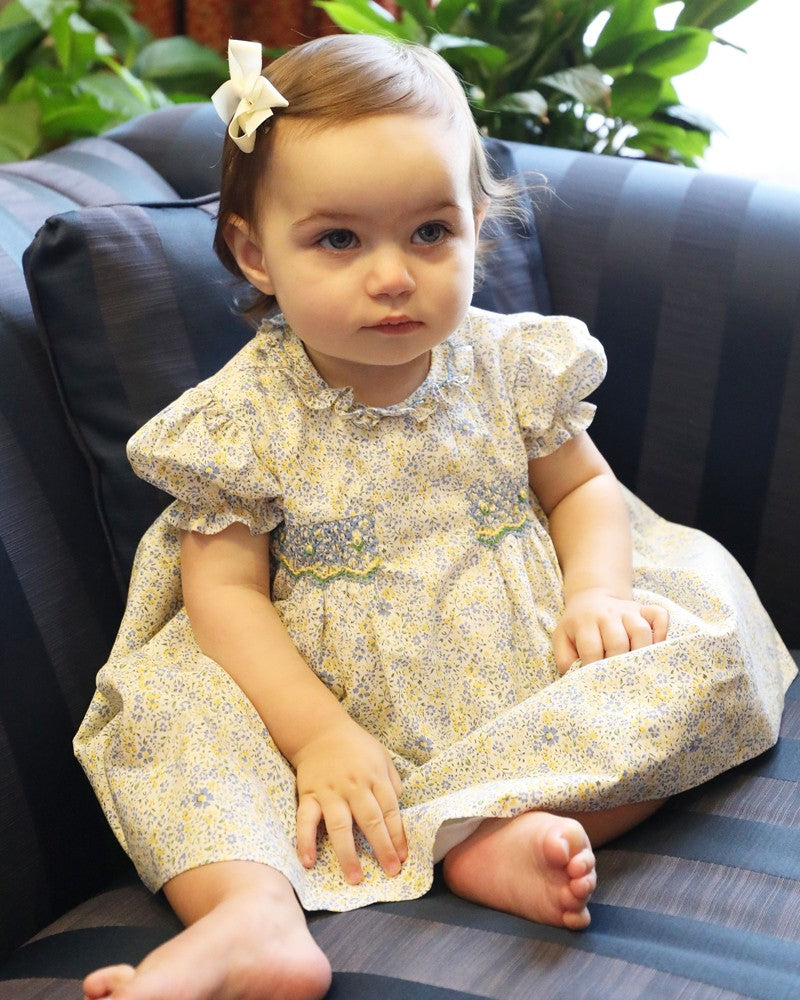 Yellow Lamb Toddler Girls Yellow & Blue Floral Smocked Elise Dress