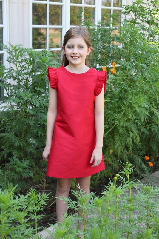 Susanne Lively Girls A-Line Christmas Dress - Flutter Sleeves - Red
