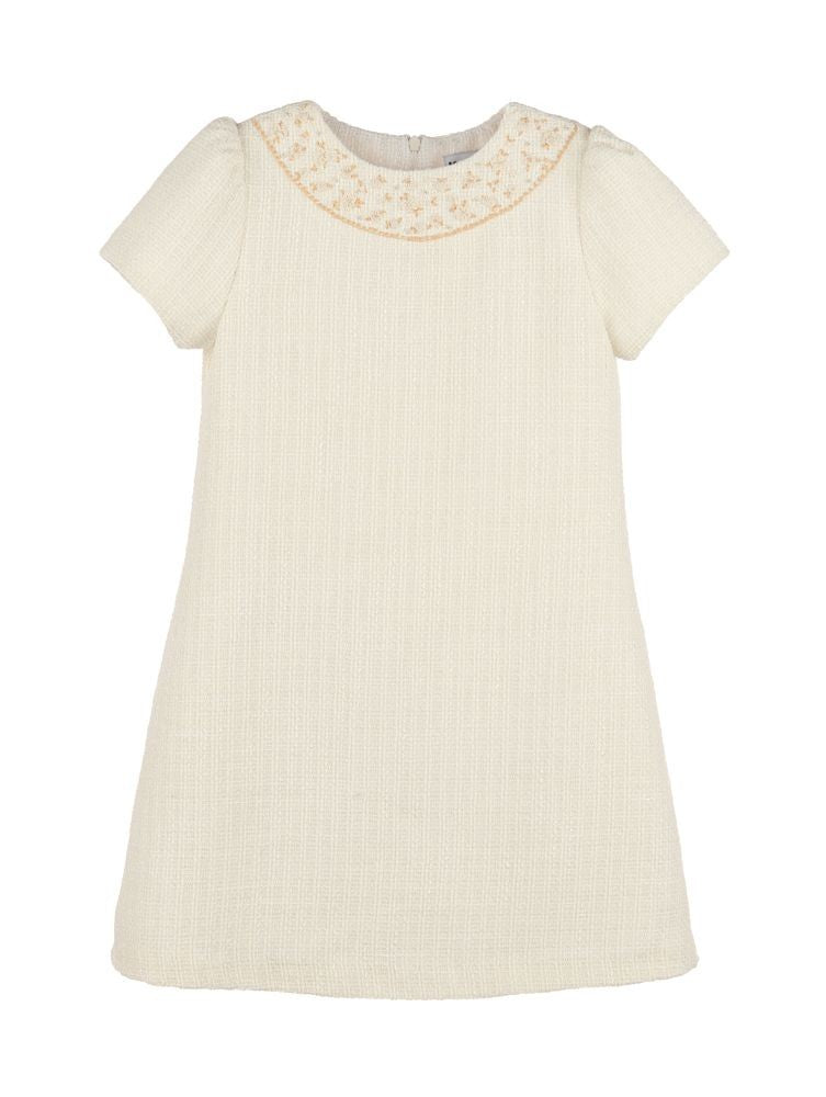 Luli & Me Girls Embroidery Tweed Shift Dress - Ivory