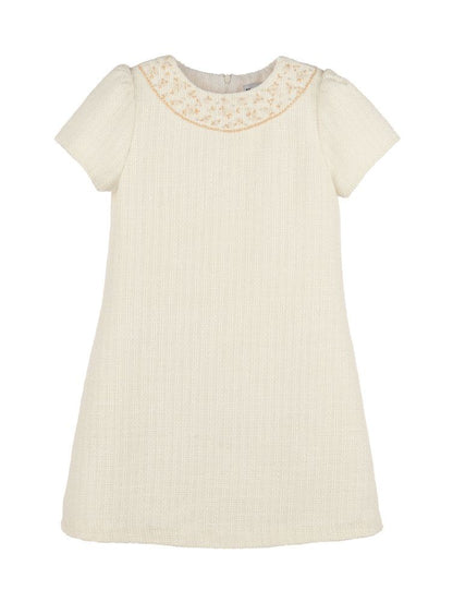 Luli & Me Girls Embroidery Tweed Shift Dress - Ivory