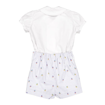 Sal & Pimenta Boys Blue Nautical Button On Set - Sailor Collar