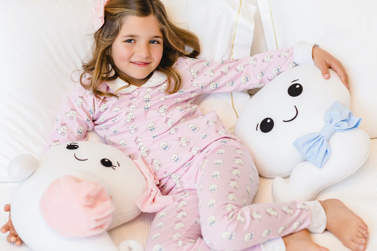 Sal & Pimenta Girls Halloween Pajamas - Pink Glows in the Dark Ghosts