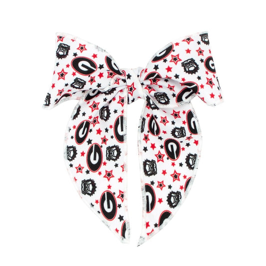 Wee One Girls College Star Whimsy Bow with Tails - UGA Georgia Bulldogs