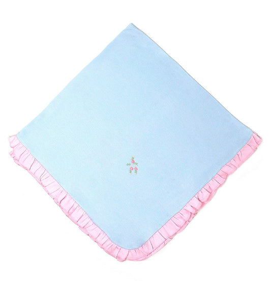Magnolia Baby Girls Blue Charlotte's Classics Pink Ruffle Receiving Blanket
