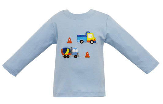 Claire & Charlie Boys Light Blue Shirt - Applique Trucks by Claire & Charlie