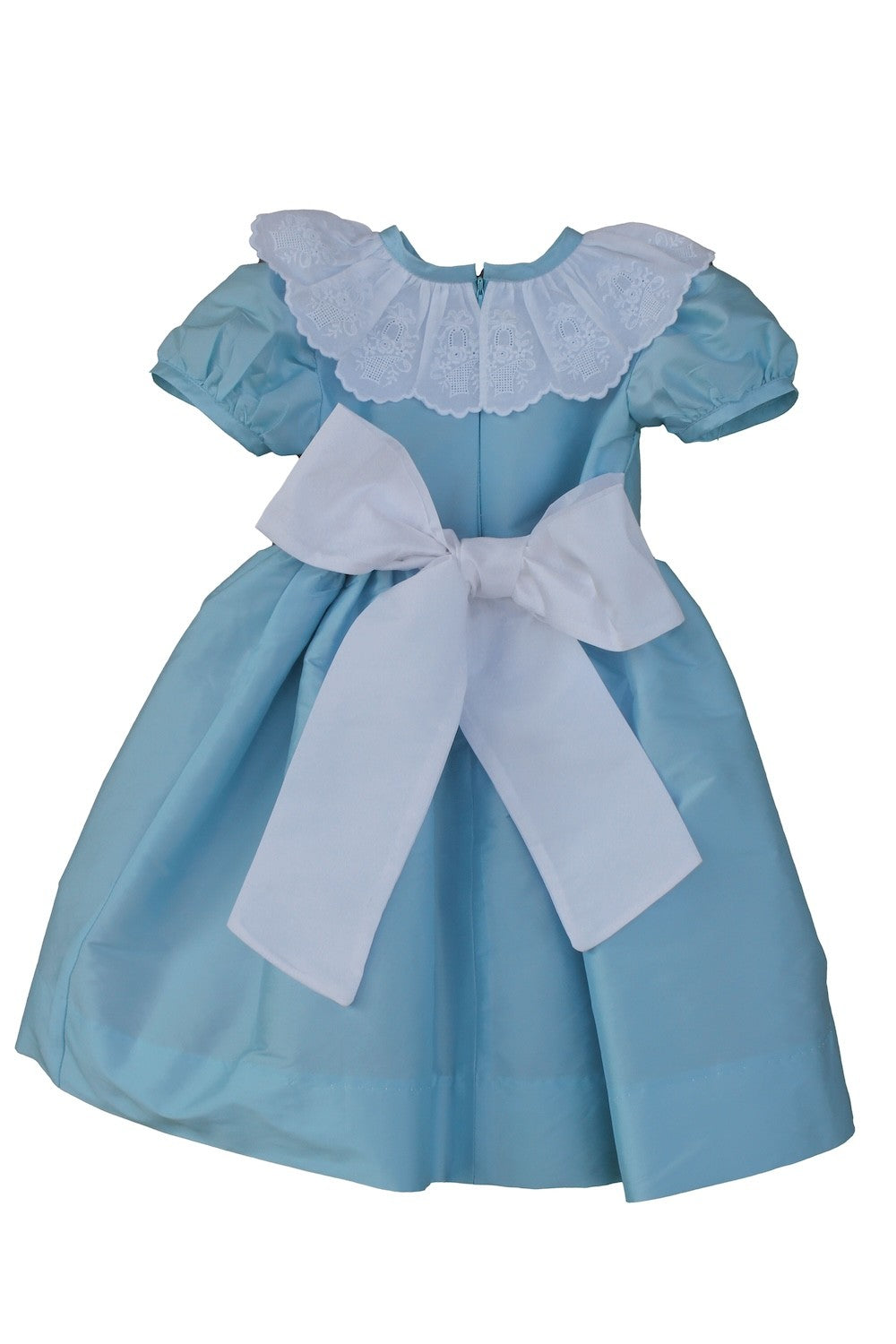 Susanne Lively Girls Faux Silk Dress - White Collar & Sash
