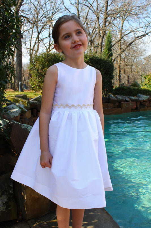 Susanne Lively Girls White Special Occasion Dress with Trim