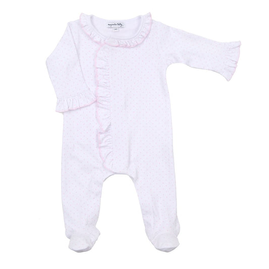 Magnolia Baby Mini Dots Fall 24 Pink Ruffle Front Footie