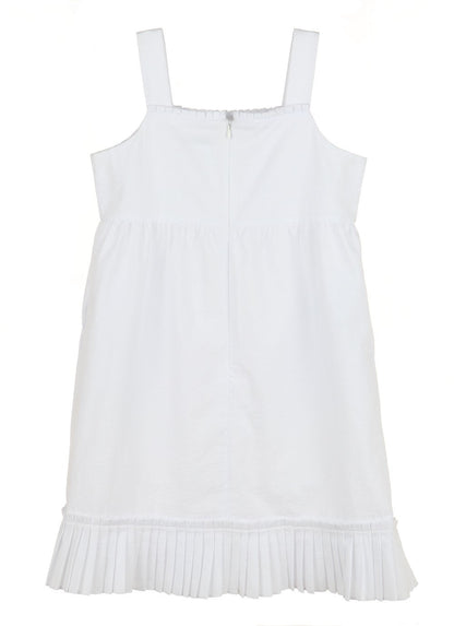 Luli & Me Gabby Girls Anne Strappy Dress - White with Pleated Hem