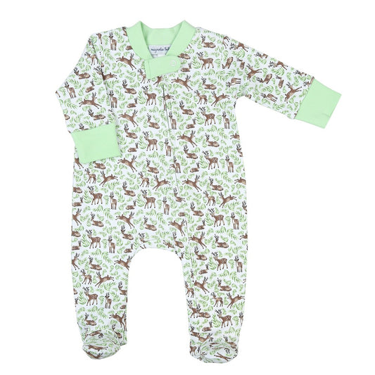 Magnolia Baby Boys Green Into the Woods Bucks Printed Zipped Footie