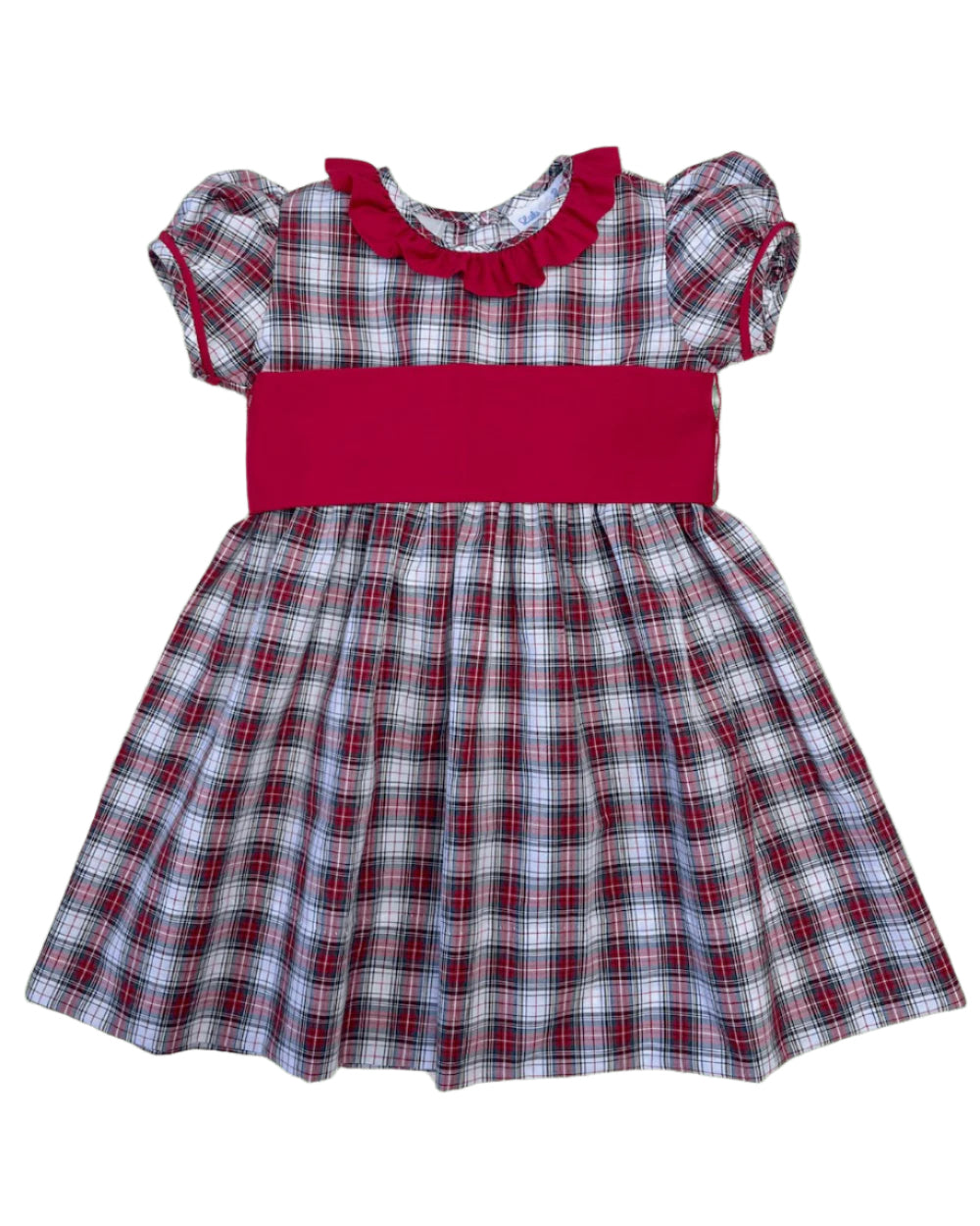 LuLu BeBe Girls Red Holiday Plaid Dress - Red Sash