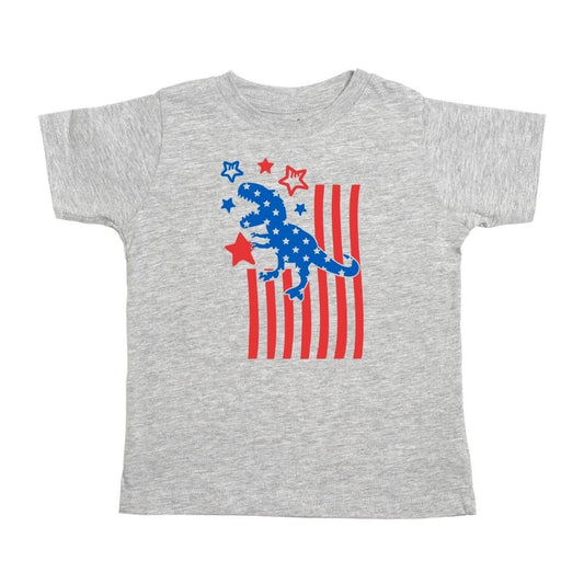 Sweet Wink Boys Gray Tee Shirt - Patriotic Flag Dino
