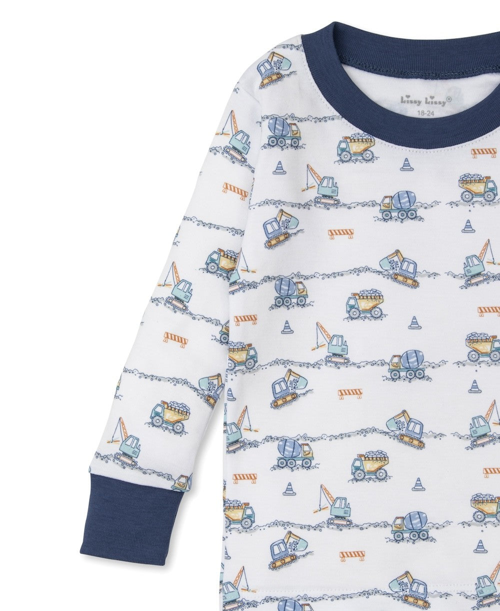Kissy Kissy Boys Long Pajamas - Blue Construction Truck Junction