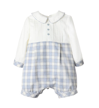 Luli & Me Baby Boys Ivory Bodice with Blue Plaid Bubble