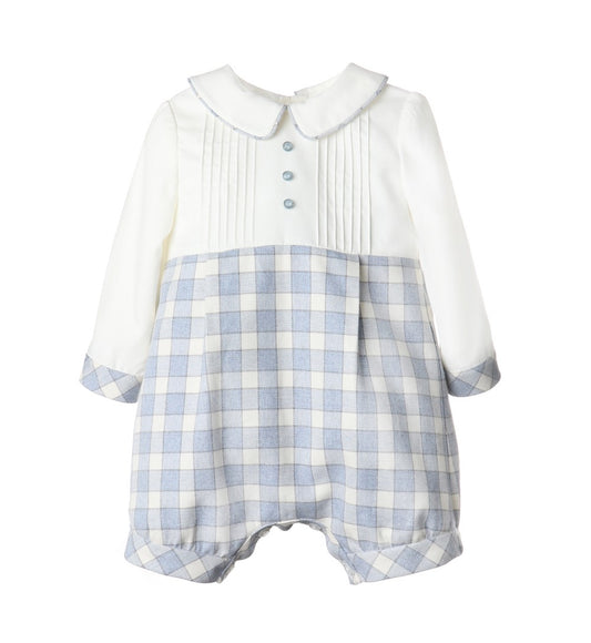 Luli & Me Baby Boys Ivory Bodice with Blue Plaid Bubble