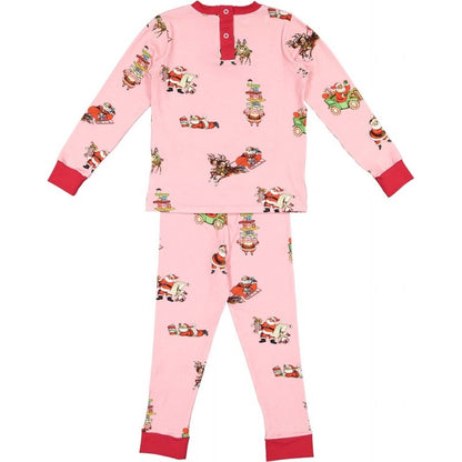 Sal & Pimenta Ladies Mom Pajamas - Two Piece - Busy Santa Pink