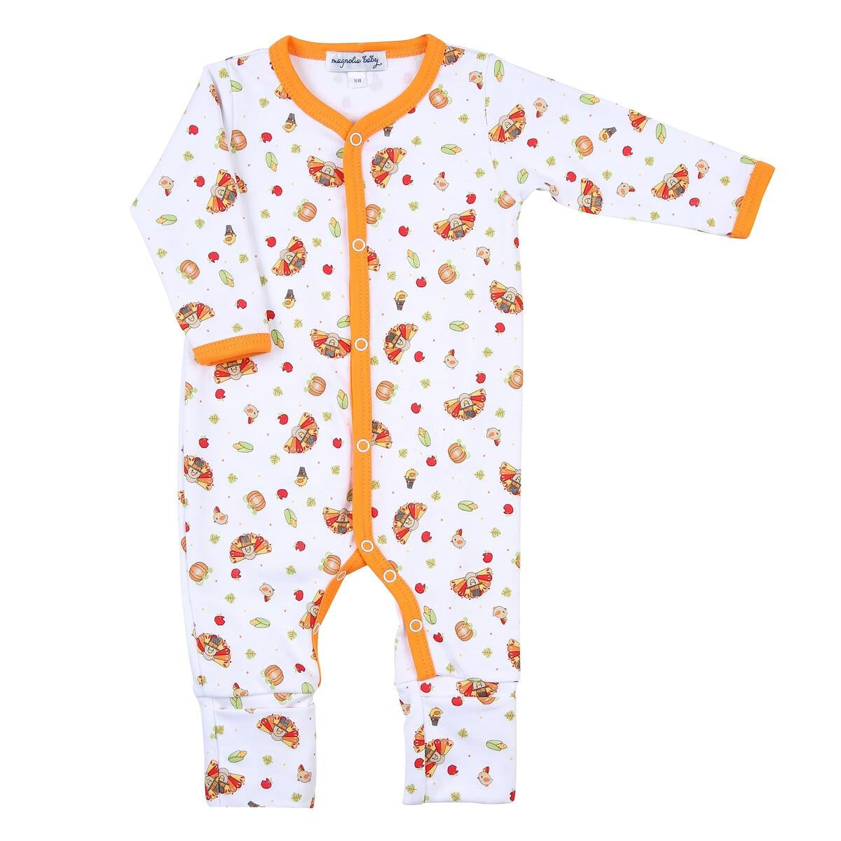 Magnolia Baby Boys Fall Harvest Thanksgiving Turkeys Printed Playsuit