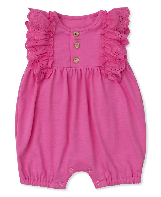 Kissy Kissy Love Baby Girls Fuchsia Pink Romper - Eyelet Trim by Kissy Kissy