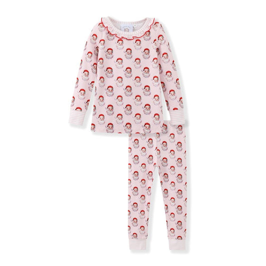 Swoon Baby Girls Butterknit Pajamas PJ Set - Santa Claus Print - Pink