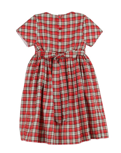 Luli & Me Girls Red Holiday Scottish Tartan Smocked Dress - Ruffles