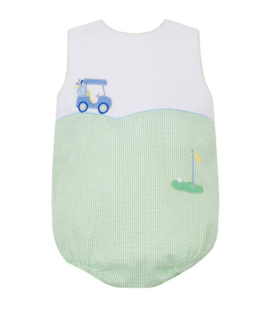 Claire & Charlie Baby Boys Green Seersucker Golf Bubble