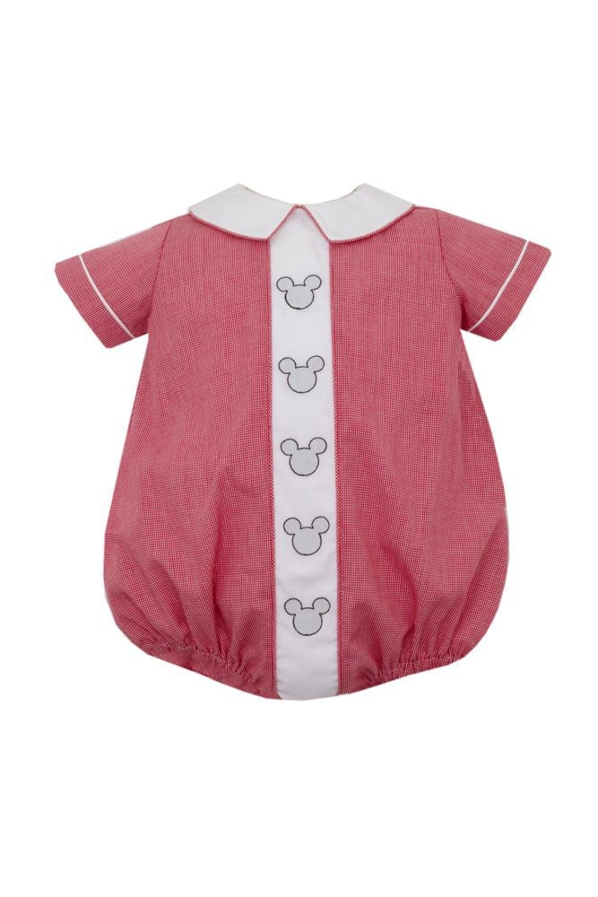 Anavini Baby Boys Red Check Bubble with Collar - Embroidered Mouse Ears