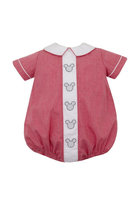 Anavini Baby Boys Red Check Bubble with Collar - Embroidered Mouse Ears