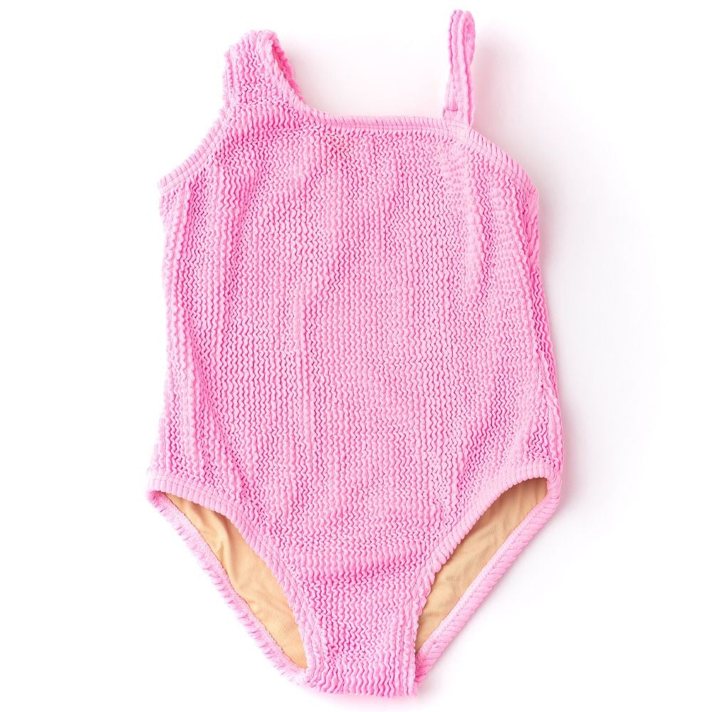 Shade Critters Girls One Piece Swimsuit - One Shoulder - Pink Crinkle
