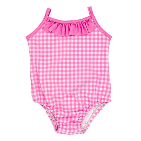 Bailey Boys Girls Spandex Gingham Swimsuit - Pink