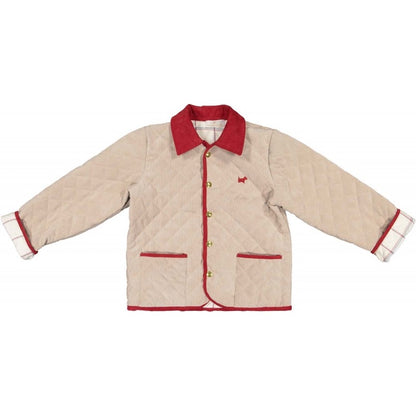 Sal & Pimenta Boys Quilted Jacket Coat - Tan Camel with Red Trim