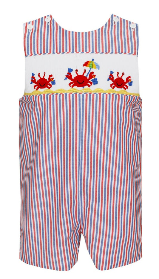 Anavini Baby / Toddler Boys Red / Blue Stripe Smocked Crabs Jon Jon