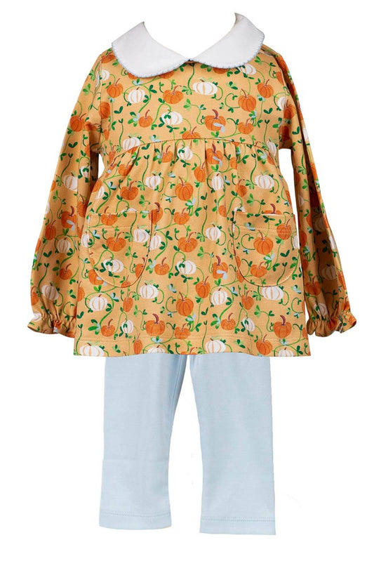 Proper Peony Pima Girls Orange / Blue Autumn Vine Leggings Set