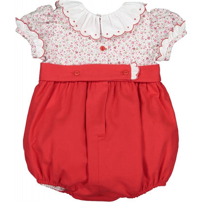 Sal & Pimenta Girls Christmas Bubble - Mrs. Claus Red Scallop with Floral Bodice